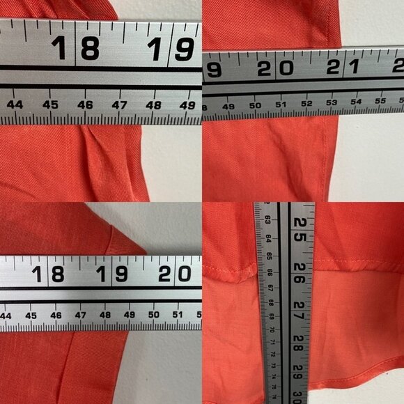 Papillon Orange V-Neck Short Sleeve Blouse Size Large Button Shoulder Top Boho L - Picture 7 of 8